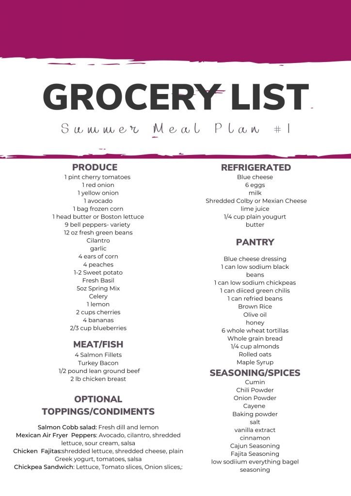 summer heart healthy meal plan grocery list